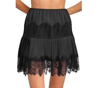 Aislor Jupe Mini Femme Vintage Y2k Jupe Plissée Dentelle Superposée pour Fête Club Shopping Week-End Noir M