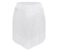 Aislor Jupes Danse Contemporaine Femmes Jupe Danse Moderne avec Slip Intégré Franges Courte Jupe Danses Salsa Latin Blanc L
