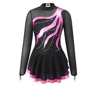 Aislor Justaucorps Gymnastique Fille avec Culotte Intégré Manche Longue Leotard Ballet Danse Classique Tenue Danse Fille Patinage Artistique Performance 5-16 Ans Vif Rose 9-10 Ans