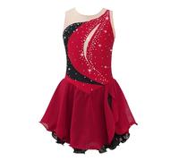Aislor Robe Danse Classique Enfant Tutu Robe Patinage Artistique Competition Strass Fille Justaucorps Gymnastique Danse Latine Compétition Avec Culotte Caché Y Bourgogne 7-8 ans