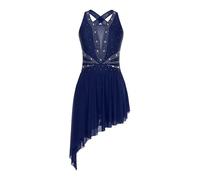 Aislor Robe Danse Contemporain Femme Justaucorps Patinage Artistique Compétition Robe Cours De Danse Latine Moderne Costume Performance Type B Bleu Marine M