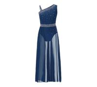 Aislor Robe Danse Lyrique Enfant Filles Tenue Patinage Aritistique Danses Moderne Spectacles Ballerine Adolesente Ballet Maxi Robe Cours de Danse Latin Jupe Bleu 7-8 Ans