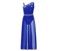 Aislor Robe Danse Lyrique Enfant Filles Tenue Patinage Aritistique Danses Moderne Spectacles Ballerine Adolesente Ballet Maxi Robe Cours de Danse Latin Jupe Bleu Royal 9-10 Ans