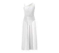 Aislor Robe Danse Lyrique Enfant Filles Tenue Patinage Aritistique Danses Moderne Spectacles Ballerine Adolesente Ballet Maxi Robe Cours de Danse Latin Jupe Blanc 7-8 Ans
