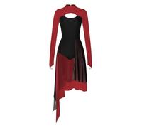 Aislor Robe Danse Lyrique Femme Costume Danse Moderne Spectacle Tulle Robe avec Slip Intégré Femme Justaucorps Gymnastique Patinage Artistique Dos Nu Rouge L