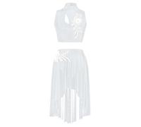 Aislor Robe Danse Lyrique pour Femme Ensemble Danse Contemporaine Jupe et Haut Danse Latine Salsa Costume Danse Ballet Soiree Performance Blanc S