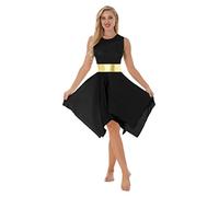Aislor Robe de Danse Contemporain Femme Robe de Danse Salsa Latine Rumba Samba Ballet Gym Tango Tenue Patiange sur Scène Noir L