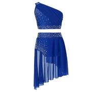 Aislor Robe de Danse Lyrique Enfant Ensemble Jupe Haute Dance Latine Jazz Costume Danses Moderne Fille Tenue Patinage Danse Compétition Performance Bleu 11-12 Ans