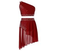 Aislor Robe de Danse Lyrique Enfant Ensemble Jupe Haute Dance Latine Jazz Costume Danses Moderne Fille Tenue Patinage Danse Compétition Performance Rouge 9-10 Ans