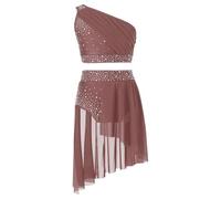 Aislor Robe de Danse Lyrique Enfant Ensemble Jupe Haute Dance Latine Jazz Costume Danses Moderne Fille Tenue Patinage Danse Compétition Performance Marron 7-8 Ans