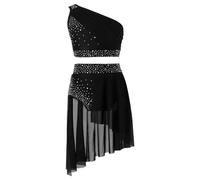Aislor Robe de Danse Lyrique Enfant Ensemble Jupe Haute Dance Latine Jazz Costume Danses Moderne Fille Tenue Patinage Danse Compétition Performance Noir 11-12 Ans