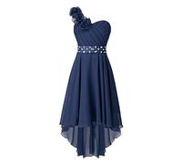 Aislor Robe de Demoiselle d'honneur Enfant Fille Robe de Princesse Fleurs Robe de Mariage sans Manches Ado Robe de Soirée Cocktail en Mousseline Bleu Marin 9-10 Ans