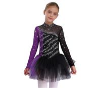 Aislor Robe Patinage Artistique Fille Robe Danse Moderne Performances Sur Scène Enfant Justaucorps Gymnastique Classique Chic Noir Violet 5-6 ans