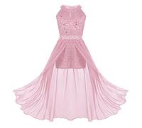 Aislor Robes Princesse Cérémonie Enfant Fille Robe de Soirée Baptême Paillettes Strass Robe de Mariage Fete Anniversaire sans Manches Rose 12 Ans