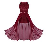 Aislor Robes Princesse Cérémonie Enfant Fille Robe de Soirée Baptême Paillettes Strass Robe de Mariage Fete Anniversaire sans Manches Rouge 8 Ans