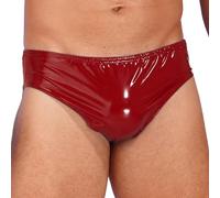 Aislor sous Vetement Homme Sexy érotique String Slip Cuir Vernis Wet Look Patent Leather Briefs Underwear Underpants Club Dancing Performance Rouge L