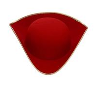 Aislor Unisexe Adulte Homme Chapeau Pirate Faux Cuir Chapeau Colonial Tricorne Style Abrasé Accessoire Costume Halloween Cosplay Or Rouge Taille unique