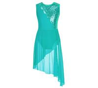 Aislor Vêtement Fille Danse Latin Jazz Salsa Paillettes Sequins Robe de Danse Lyrique Justaucorps avec Culotte Gym Ballet Tenue Patinage Vert 15-16 Ans