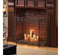 AISNXOQI Écran de cheminée en Fer forgé à 3 Panneaux, clôture d'extérieur en métal à l'épreuve des bébés, Protection Contre Les étincelles à Motif Floral