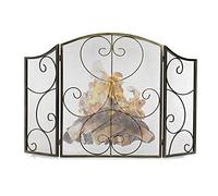 AISNXOQI Pare-feu de sécurité à 3 Panneaux, Pare-feu extérieur en Maille de Fer forgé avec décor de volutes et Cadre en métal, pour Protection Contre Les Flammes d'étincelles, Hauteur 80 cm