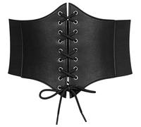 AISOO Ceinture Corset Élastique Large pour Femme et Fille - Lacets Attachés Vintage en Cuir PU - Noir Taille Unique