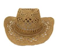 Aisoway Unisexe Western Cowboy Chapeaux Woven Hand Chapeau De Paille Plage Cap Jazz Protection UV Kaki