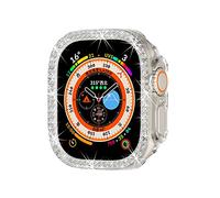 AISPORTS 2 Pack Compatible avec Apple Watch Ultra Case 49mm Femme, Étui Rigide pour Pare-Chocs PC Edge Bling Crystal Diamond Strass Cadre Résistant Chocs Housse de Protection pour iWatch Ultra 49mm