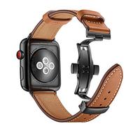 AISPORTS Compatible avec Apple Watch Bracelet 45mm 44mm 42mm, Bracelet de Sport en Cuir Souple Respirant avec Boucle Papillon en Métal Bracelet de Remplacement pour iWatch Series 7/6/5/4/3/2/1/SE