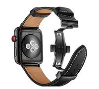 AISPORTS Compatible avec Apple Watch Bracelet 45mm 44mm 42mm, Bracelet de Sport en Cuir Souple Respirant avec Boucle Papillon en Métal Bracelet de Remplacement pour iWatch Series 7/6/5/4/3/2/1/SE