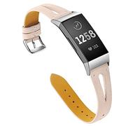 AISPORTS Compatible avec Fitbit Charge 3 /Fitbit Charge 4 Bracelet Cuir, Bracelet en Cuir Respirant et Mince, Souple et Creux Bracelet à Boucle en Métal Bracelet de Remplacement pour Fitbit Charge 3/4