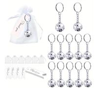 Aisuoka 12 Pièces Porte-Clés Boule Disco Miroir avec Cordon de Serrage en Organza Transparent Étiquettes de Remerciement Accessoires Années 70 Faveur de Fête Disco