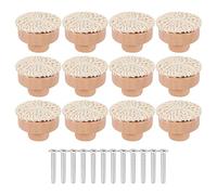 Aisuoka Boho Rotin Commode Boutons Ronds en Bois Tiroirs Boutons Faits à la Main en Osier Tissé et Vis pour Boho Meubles Boutons Beige 12 PièCe SéRie