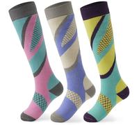 Aisyee Lot de 3 paires chaussettes ski enfants fille garcon chaussettes longues d'hiver chaudes et épaisses pour le ski et le snowboard Longueur du pied 16-18 CM/5-7 Ans