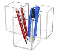 AITEE Lot de 3 porte-crayons en acrylique transparent - Organiseur de bureau - Pot à crayons carré - Porte-pinceaux de maquillage pour le bureau, l'école, les fournitures ménagères