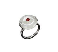 AITEKODVG 925 Silver Natural Hotan Jade White Jade Peace Backle Open Ring