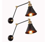 AITEKODVG Applique murale industrielle vintage en métal noir, bras oscillant, lampe de lecture réglable, lampe de chevet pour couloir, chambres à coucher, salon, 2 pièces
