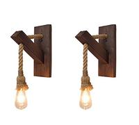 AITEKODVG Applique murale rétro industrielle en corde de chanvre en bois, personnalité créative, poulie de levage, luminaire mural pour éclairage intérieur, grange, restaurant, 2 pièces