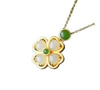 AITEKODVG Collier de pendentif de trèfle de trèfle de Jade Hétian naturel 925 Callier de bijoux de mode en argent Cadeaux d'amulette pour les femmes (Couleur des gemmes: blanc)