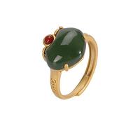 AITEKODVG Natural Hotan Jade Sapphire Lady Open Ring Jewelry
