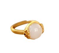 AITEKODVG S925 argent avec jade blanc naturel rond des nuages de bon augure anneau (ouverture réglable) pour les femmes yoga authentiques