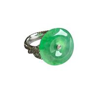 AITEKODVG S925 argent avec ping vert jade naturel un anneau de boucle (ouverture réglable) pour les femmes yoga authentique 1