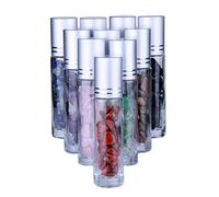 AITELEI 10pcs pierres semi-précieuses naturelles huile essentielle pierre précieuse bouteilles à billes de roulement verre transparent 10 ml cristal de guérison puces à l'intérieur