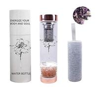 AITELEI Bouteille d'eau en Cristal de Quartz de Pierres précieuses Naturelles, Bouteille en Verre de Bouteille d'eau de gemme infusée d'élixir de Cristal avec infuseur à thé et passoire à thé 400ML