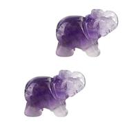 AITELEI Lot de 2 pierres précieuses naturelles sculptées en améthyste de 3,8 cm - Figurine d'éléphant de guérison Reiki - Statue de poche pour décoration de la maison