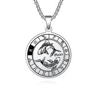 AITENME Collier astrologie horoscope 12 signes du zodiaque Pendentif Médaille commémorative Médaille Médaillon en acier inoxydable Bijoux Cadeau pour hommes et femmes Anniversaire, Acier inoxydable
