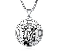 AITENME Collier astrologie horoscope 12 signes du zodiaque Pendentif Médaille commémorative Médaille Médaillon en acier inoxydable Bijoux Cadeau pour hommes et femmes Anniversaire, Acier inoxydable