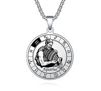 AITENME Collier astrologie horoscope 12 signes du zodiaque Pendentif Médaille commémorative Médaille Médaillon en acier inoxydable Bijoux Cadeau pour hommes et femmes Anniversaire, Acier inoxydable