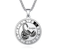 AITENME Collier astrologie horoscope 12 signes du zodiaque Pendentif Médaille commémorative Médaille Médaillon en acier inoxydable Bijoux Cadeau pour hommes et femmes Anniversaire