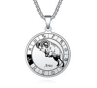 AITENME Colliers 12 Signes du Zodiaque avec Pendentifs - Médaillons en Acier Inoxydable - Bijoux en Acier Inoxydable - Cadeaux pour Hommes et Femmes - Anniversaire, Acier inoxydable