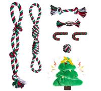 Aitmexcn 7 Jouets de Noël pour Chien - Jouets à Mâcher Indestructibles en Corde de Coton pour Chiens Moyens et Grands, Cadeau Festif